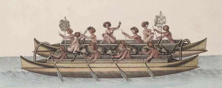 مجموعة من النساء من هاواي يبحرن بقارب – لوحة من القرن الثامن عشر مجموعة من النساء من هاواي يبحرن بقارب - لوحة من القرن الثامن عشر